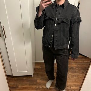 TOPSHOP Black Ruffle Denim Moto Jacket